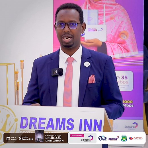 "SomLink waxay mudnaanta siineysaa in laga helo adeeg deg deg ah oo tayo leh, xawaare kii hore ka duwan iyo technology ku hogaamineysa mustaqbal SomLink Horumarkaaga ayaa ah himiladeena" Ali Elimi Ibarahim Madaxa ganacsiga SomLink Telecom #Somlinkgigafiber #SomLinkInkabadanFarxadaada #SomLinSpeedFastInternet | Somlink Telecom
