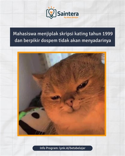 BIMBEL MAHASISWA | LES TPB on Instagram: "Skripsi kating yang udah lulus lama nih, kalau tinggal ganti nama, aman gak ya? 😮 Jadi gini guys, meskipun skripsi itu udah tua banget, tetep bisa ketahuan loh kalau kamu jiplak. Kenapa? Karena kampus-kampus sekarang pake sistem kayak Turnitin, Plagiarism Checker X, sampe sistem internal kampus yang bisa ngecek teks ke database global. Dan database itu isinya bukan cuma jurnal-jurnal baru, tapi juga skripsi lama yang udah diunggah ke repositori kampus a