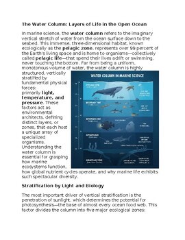 The Water Column in Marine Sciences Sub-Plan Classwork Homework