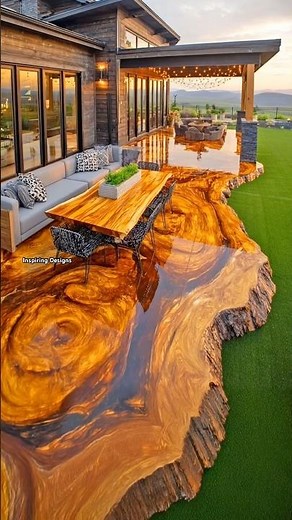 Absolutely gorgeous wood epoxy patio! 🤯👏 #interiordesign #homedesign #patiomakeover