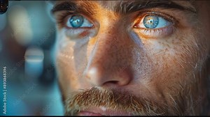 A patient at an ophthalmologist's appointment. An ophthalmologist examines a client using a slit lamp in the office. Doctor doing an eye test using professional diagnostic equipment