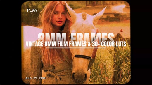 Vintage 8MM Film Frames & 30  Color LUTs