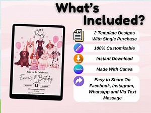 Dog Birthday Invitation Puppy Pawty Invitation Dog Theme Birthday Invite Let's Pawty Birthday Invite Editable Pink Theme Girl - Etsy