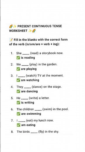 Worksheet of present continuous tense