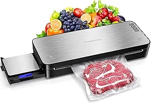 Bonsenkitchen Food Vacuum Sealer Machine with Kitchen Scale, Automatic Vacuum Sealer Built in Air Sealing System, Multipurpose Food Sealer for Long-Lasting Food Preservation, Easy to Use, Silver