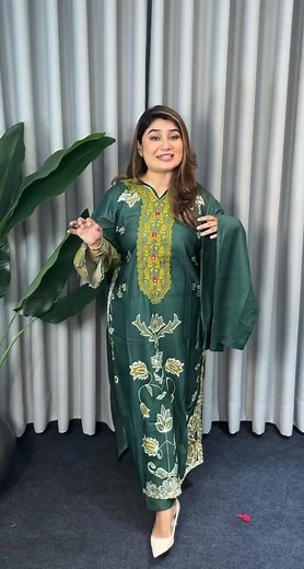 Ahlaam Premium kaftan 2pcs set Sizes M(36-38), L(40-42), XL(44-46)” Material: premium cotton silk material with digital prints and embroidered panel work and cutwork done. Length 48” Sleeves 20” Pant length 39” To order inbox us!! | Ahlaam