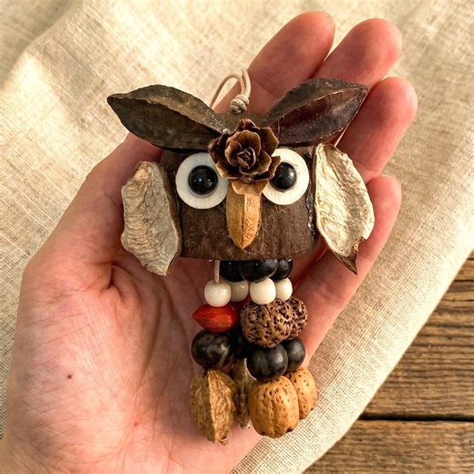 Handmade Owl Keychain, Owl Bag Charm, Woodland Animal Key Ring, Rustic Nature Ornament, Unique Owl Gift for Nature Lovers, Backpack Charm - Etsy