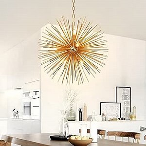 Modern Gold Sputnik Chandelier 12-Lights Mid-Century Starburst Chandelier Ceiling Lights Satellite Hanging Pendant Light Fixture for Dining Room Living Room Bedroom Kitchen Island Foyer