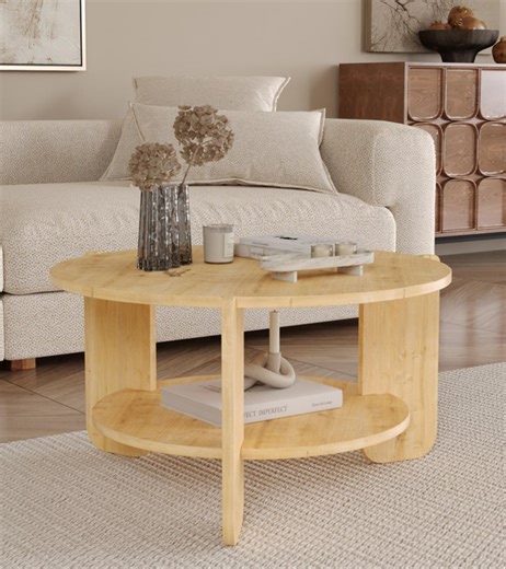 Safir Oak Round Coffee Table With Shelf - Etsy UK