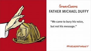 On September 11, 2001, Father Mychal Judge was serving as a chaplain to the FDNY when he found himself where he always seemed to be–in the thick of things. Father Mychal arrived at the World Trade Center shortly after the first plane hit. At StoryCorps, Father Michael Duffy remembers the homily he delivered for his close friend and mentor. #NeverForget Illustration by Matt Huynh | StoryCorps