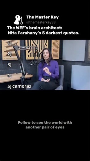 The Master Key on Instagram: "Nita Farahany, a neuroethics professor and WEF advisor, outlined emerging neurotechnology capabilities that raise serious ethical questions about mental privacy and autonomy. What the technology can do now: AI-integrated cameras can increasingly decode mental states from external observation - detecting tiredness, attention levels, emotional states. This isn't reading thoughts directly, but analyzing facial micro-expressions, pupil dilation, and behavioral patterns 