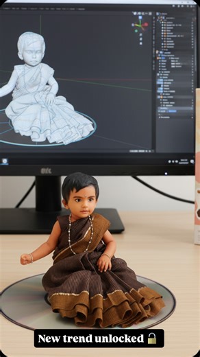 Storiesbychaitu ❤️🧿 on Instagram: "Some trending are so cuties ❤️ Just lovedit 🫰🫶 #newbronbaby #babygirl #likesforlike #trendingnow #new trending #3D image #loveislove #reelsvideo❤️ . . Create a 1/7 scale commercialized figurine of the characters in the picture in a realistic style in a real environment.The figurine is placed on a computer disc .The figurine has a round transparent acrylic base, with no text on the base. The content on the computer screen is a 3D modelling process of this fig