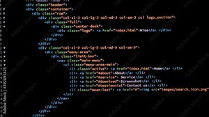 Developer is browsing html code on the computer screen. Code Scrolling. Computer script concept.Scene K