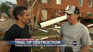 New video shows the terrifying moments a tornado tore through Moss Point, Mississippi, leaving one man trapped in his car inside the twister. Six people were hurt during the storm and more than 100 buildings have been damaged. Victor Oquendo reports. https://trib.al/8kxOnpZ | ABC World News Tonight with David Muir