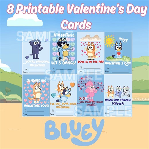 Bluey Valentine's Day Cards, Kids Classroom Valentines (digital Download) - Etsy