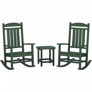 POLYWOOD Presidential Green Patio Set with South Beach Side Table and 2 Rocking Chairs
