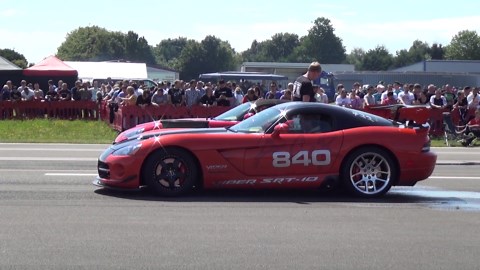 Head-to-head race between two high-performance Dodge cars