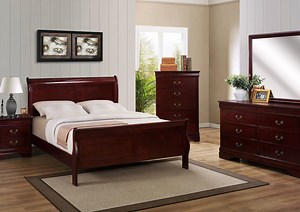 Louis Philippe Queen Size Bedroom Set - Cherry Brown