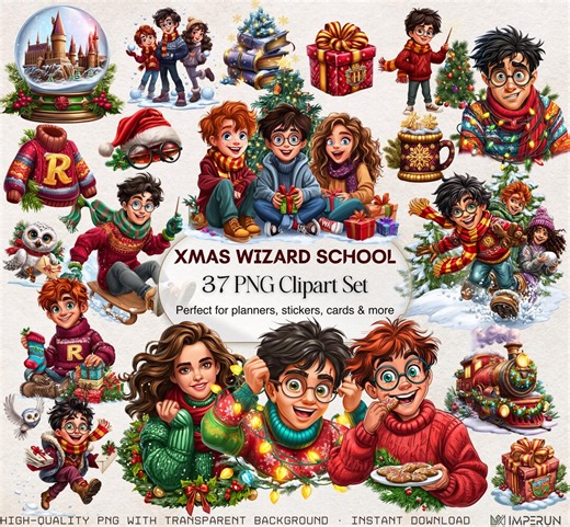 Christmas Wizard School Clipart: Holiday PNG Set (digital Download) - Etsy
