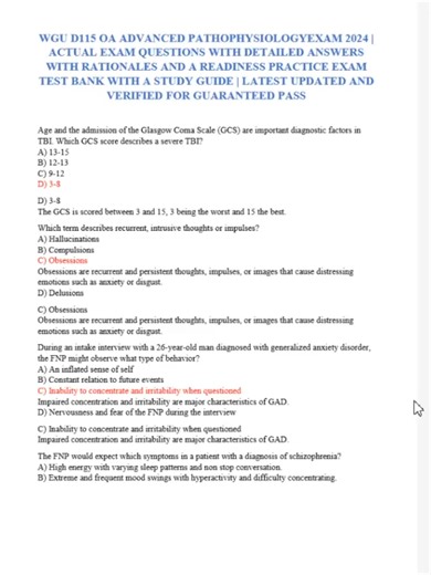 WGU D115 OA Advanced Pathophysiology Exam 2025