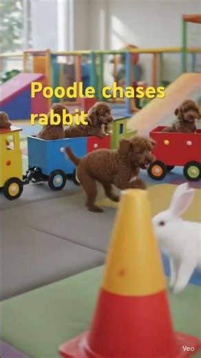 Puppy poodle chases bunny #explore #viral #dogmom #explorepage #puppy #aivideo