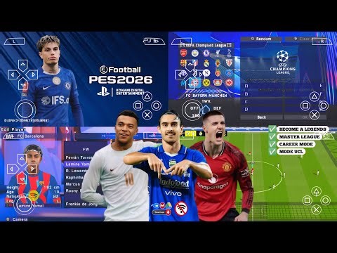 eFootball PES 2026 PPSSPP Android Offline Full Update UCL & League Kits 25/26 Season 4k Graphics