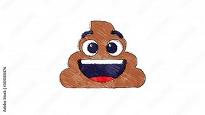 Stop motion animation of marker drawn Poop emoji on a whiteboard. Perfectly loop-able emoticon. High quality 4k footage. Hand drawn cartoon animation style. Stock Video