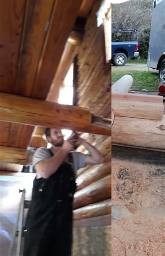 Cantilever Log Repair on deck supports. #loghome #loghomerestoration