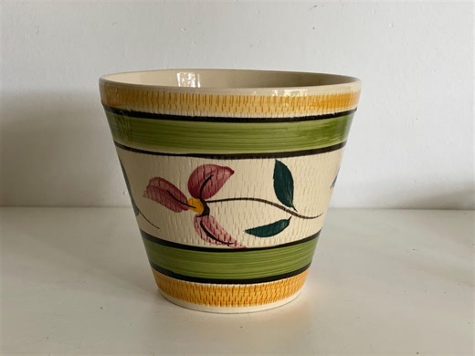 Vintage Ceramic Flower Pot, Classic Conical Shape, 1950s/60s. Mid-century Planter With Colorful Floral Decoration and Surrounding Band. - Etsy UK