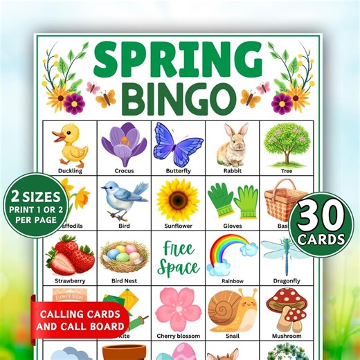 Spring Bingo, 30 Printable Spring Bingo Cards, Spring Activity, Easter Bingo Game, Spring Party Game, Easter Game, Springtime Games for Kids - Etsy