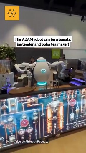 ADAM is an interactive robot bartender, barista, chef, and more! It also provides entertainment as whizzes and whirs to pour drinks. Additionally, the robot offers small talk to amuse customers. Video Credit: Richtech Robotics #adamrobot #robotics #engineering #technology #robots | Wevolver.com