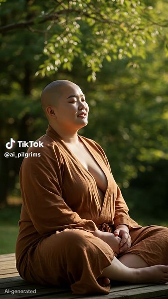 Female monk praying in the sunshine