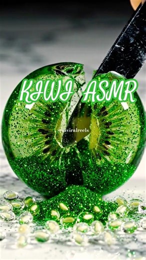 Oddly Satisfying Glass Kiwi Cutting Crunchy ASMR Knife Sounds & Emerald Glitter Reveal 만족 영상 #shorts
