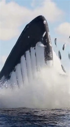 Blue Whale feeding on school of large fish Pacific Ocean fishing Worlds Largest Mammal