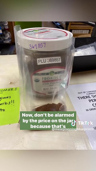 Did you know you could get your herbs & spices in bulk and save yourself a bunch of money? #spicejars #spicecabinet #bulkfood #groceryshopping #savemoneyonfood #savemoneyongroceries