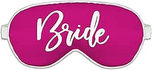 Bride Sleep Mask - Glam White Bride Satin Sleep Mask - Bachelorette Party Favor Eye Mask - Hot Pink w/White Piping - Eye Mask(WhtGlmBd) Mag