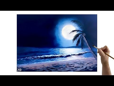 MOON PAINTING TUTORIAL ACRYLIC - acrylic painting tutorial for beginners moon beach painting