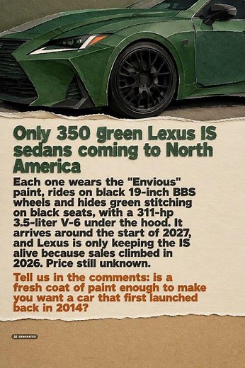 Lexus IS 2027 gets a green special edition, capped at just 350 units for North America 🟢