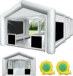 WZIIOT Waterproof Inflatable Paint Booth 20x15x10.5ft Portable Spray Tent with 950W+750W Air Blowers for Cars, Auto Parts, Furniture and Other Painting Works