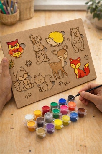 Wooden Animal Puzzle Board for Kids | DIY Paint & Learn Gift Toy - Etsy