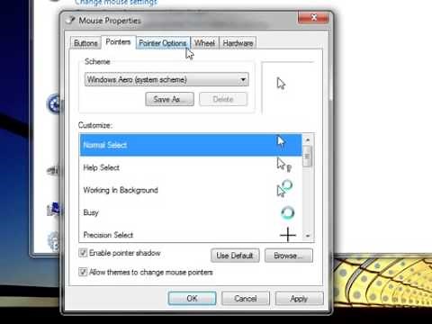 Windows 7 Change mouse settings