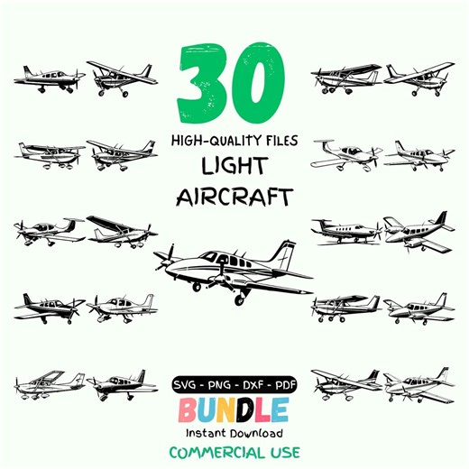 Light Aircraft SVG Bundle – 30 Airplane SVG PNG Dxf Pdf, Small Plane Clipart, Aviation Cut Files for Cricut, Laser Engraving - Etsy