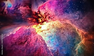 Colorful nebula in deep outer space with stars with ai generated.