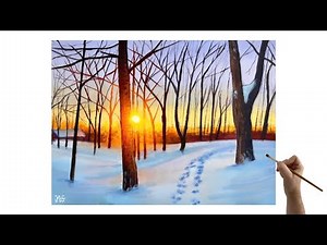 Winter landscape acrylic painting tutorial for beginners/intermediate -Easy winter painting tutorial