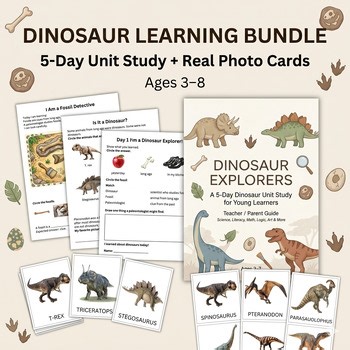 Dinosaur Unit Study Bundle | Flashcards, Memory Game & Book Club Activities