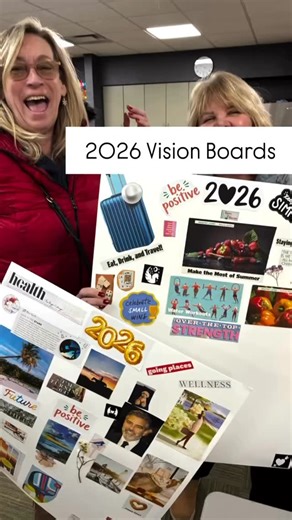 Oh what fun! Makers gathered at the Library tonight to create their 2026 vision boards with Stella! Lots of laughter and conversation about plans for the New Year. Thanks for being here. #dreams #goals. #community #evergreenpark #libraryfun #epplibrary #bestself #whereto #2026 | Evergreen Park Public Library