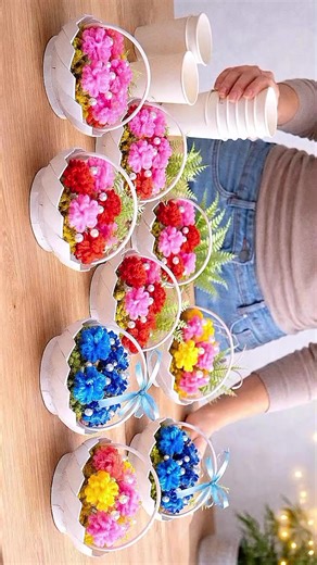 Make a Beautiful Flower Basket Using Paper Cups & Yarn | Super Easy DIY Craft Anyone Can Try #papercraft #yarncraft #diyhomedecor #foryou #fyp