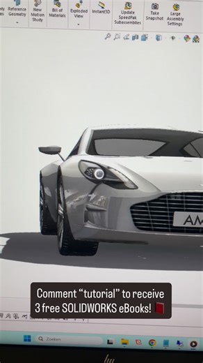 LearnSOLIDWORKS.com on Instagram: "Comment “tutorial” to get free access to the first 3 eBooks of the SOLIDWORKS Aston Martin tutorial. 🚗✨ In this SOLIDWORKS Aston Martin tutorial, you don’t just watch features — you model a real car from scratch. Smooth Class-A style surfaces, clean transitions, and professional design intent all come together in one of the best exercises for mastering surface + solid modeling. Why cars like the Aston Martin are perfect for learning: * Simple-looking shapes wi