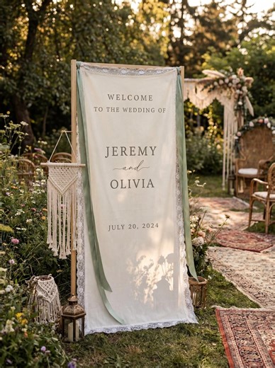 Personalized Linen Wedding Welcome Sign – Lace Trim, Rustic Boho Decor - Etsy