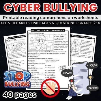 Cyberbullying Reading Comprehension Worksheets, SEL Passages with Questions